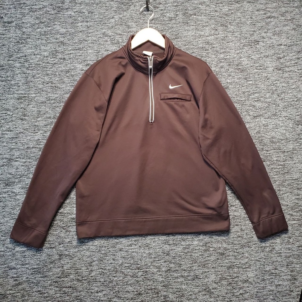 VTG Nike Quarter Zip Sweatshirt Men L Brown Fleece Lined Swoosh Activewear Y2K